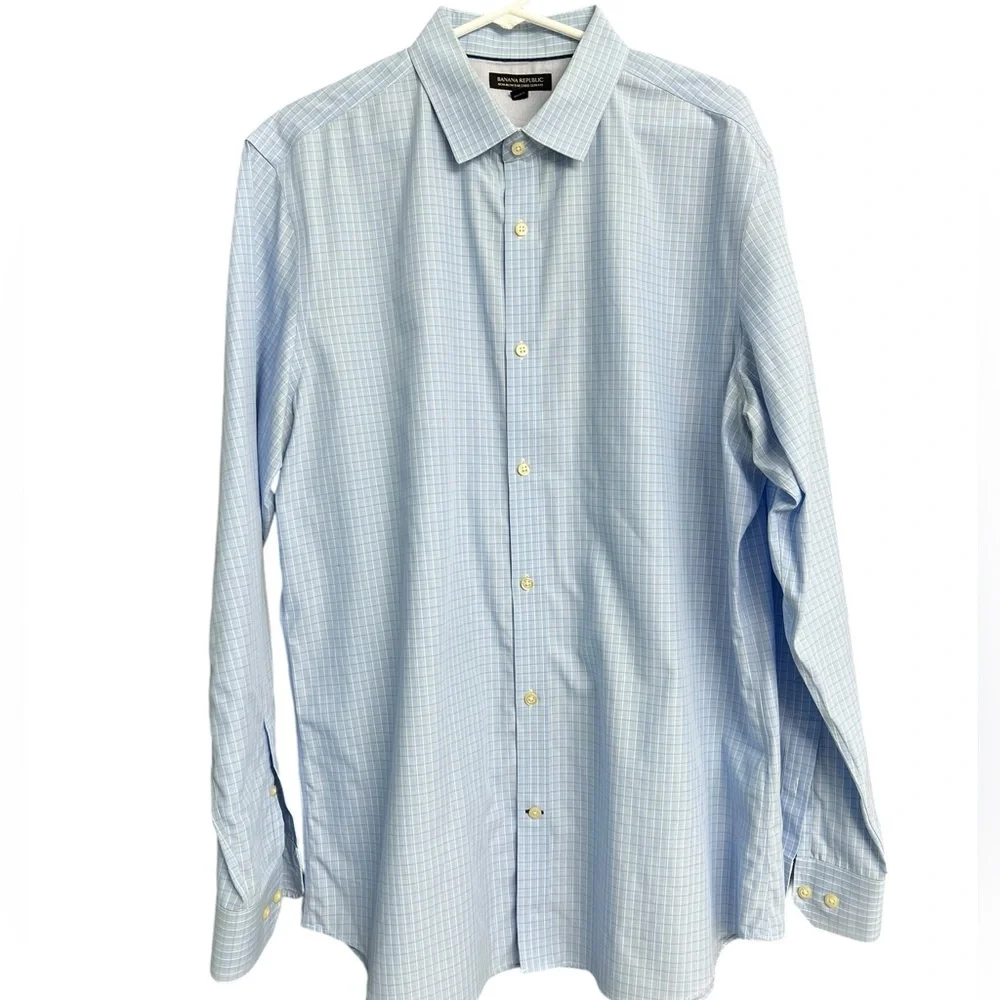 Banana Republic Blue White‎ plaid Slim fit Dress shirt size XL